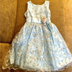 Beautiful satin flower embroidery little girls dressy dress.